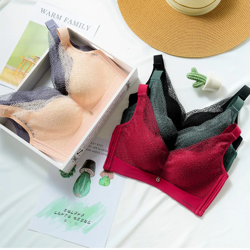 

2021 New Lace Bra Set Without Steel Ring Europe and America Gather Sexy Seamless Adjustable Ladies Plus Size Black Underwear Set