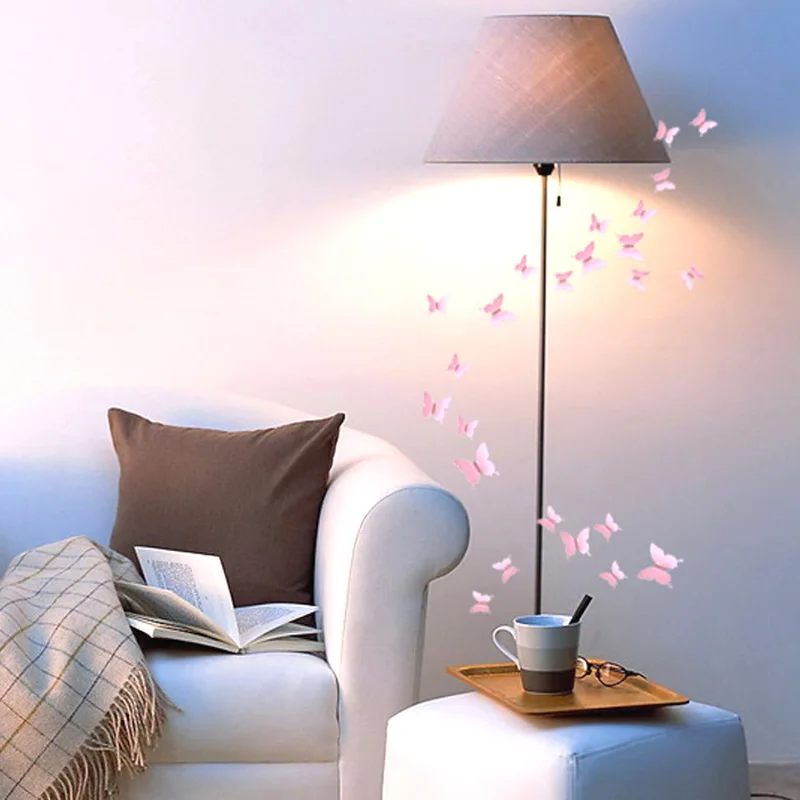 12 шт. 3D полые золотые бабочки настенные наклейки DIY на холодильник блестящие