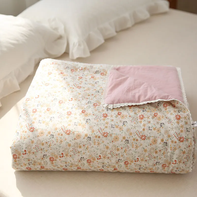 للبيع الأزهار الصيف السرير لحاف مع الدانتيل تكدرت القطن الخالص الصيف بطانية باردة ل الصيف الفراش لحاف للأطفال الاطفال المفرش