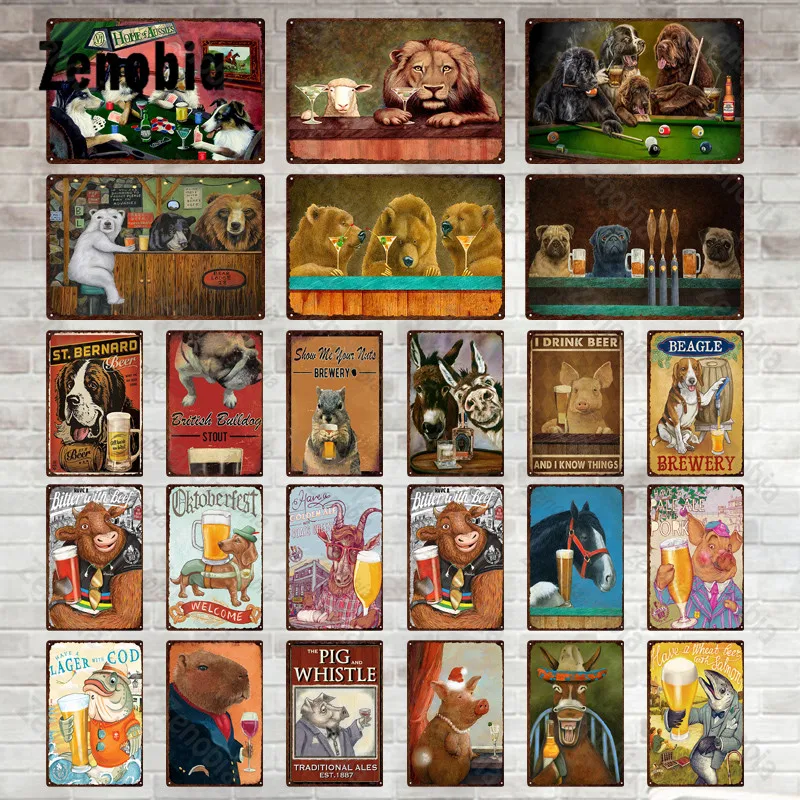 

Metal Sign Wall Decor Animals Nursery Funny Dogs Bear Pig Hamster Beer Metal Poster Decorative Tin Plate Wall Stickers Bar Decor