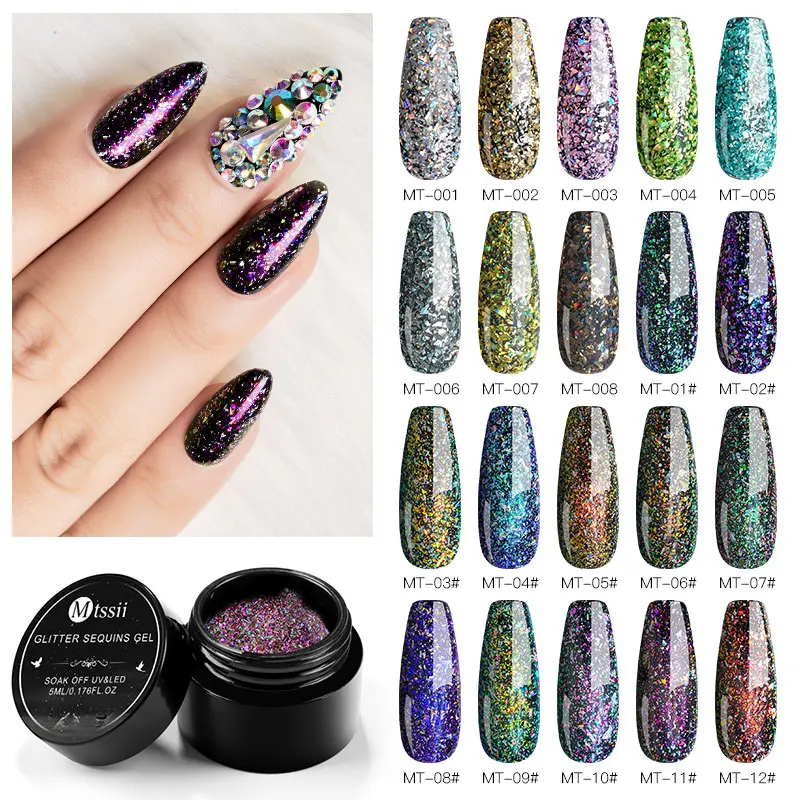 

UV Gel Nail Polish Glitter Bling Sequins Manicure Soak Off UV Gel Varnish Color Nail Gel Polish Nail Art Lacquer Nails Varnish