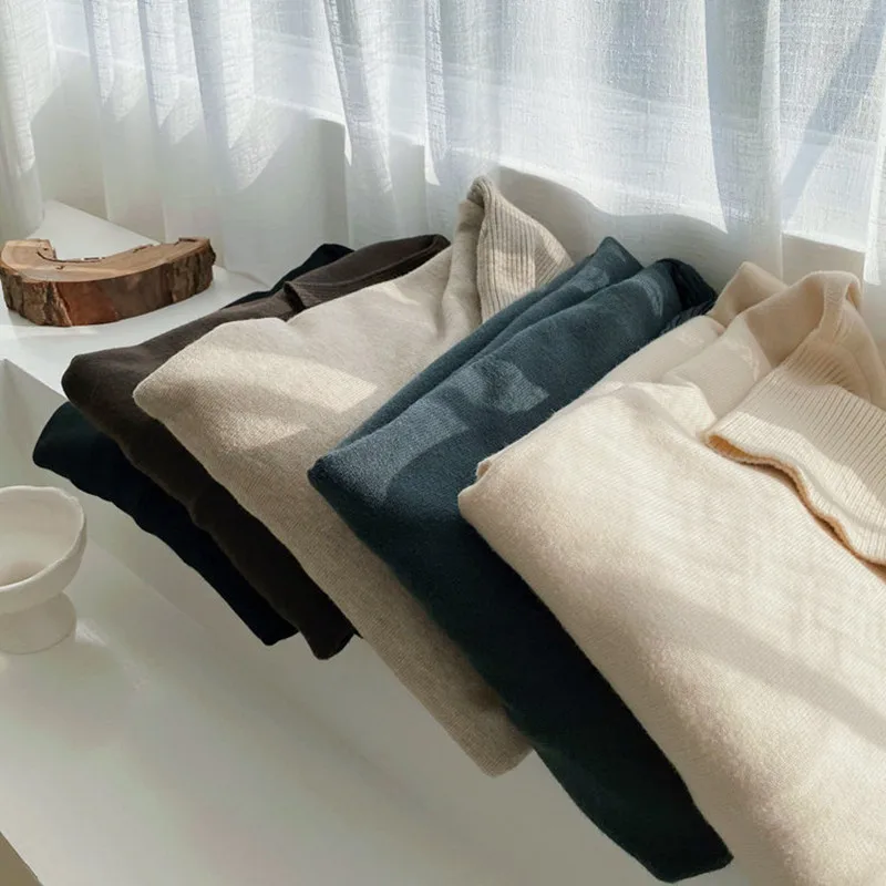 Элегантное корейское женское платье-свитер теплое осенне-зимнее платье