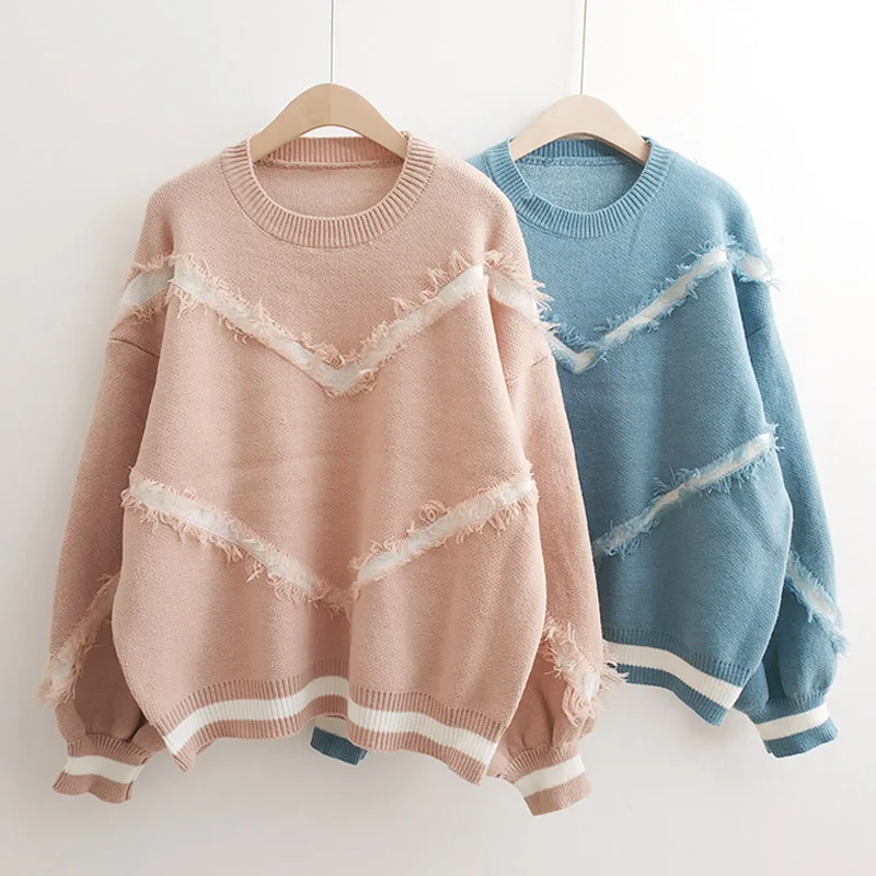 Женский свитер оверсайз Свободные корейские свитера и пуловеры большого размера