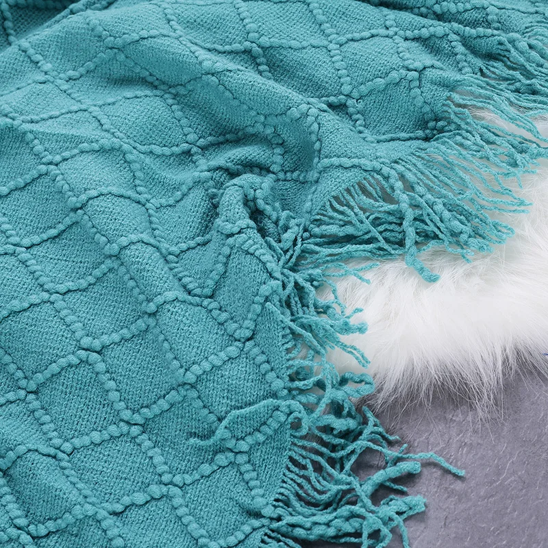 

Blue Plaids Throw Blanket For Sofa cover Towel Knitted Nap Blanket With Tassels Tablecloth Tapestry Home Bed Decoration