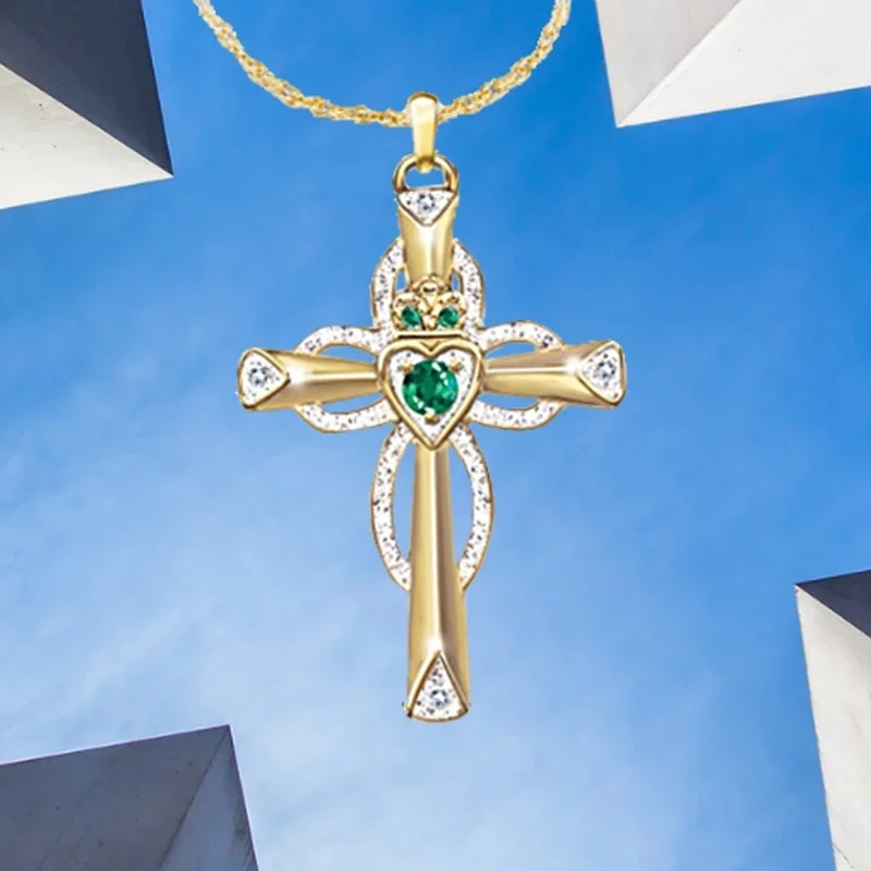 

New popular luxury heart-shaped cross necklace female charm romantic banquet jewelry accessories Valentine's day gift wholesale