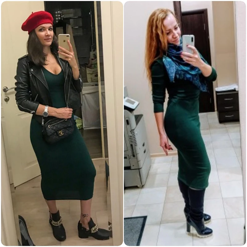 Женское платье с открытыми плечами Nadafair осенне зимнее облегающее длинным