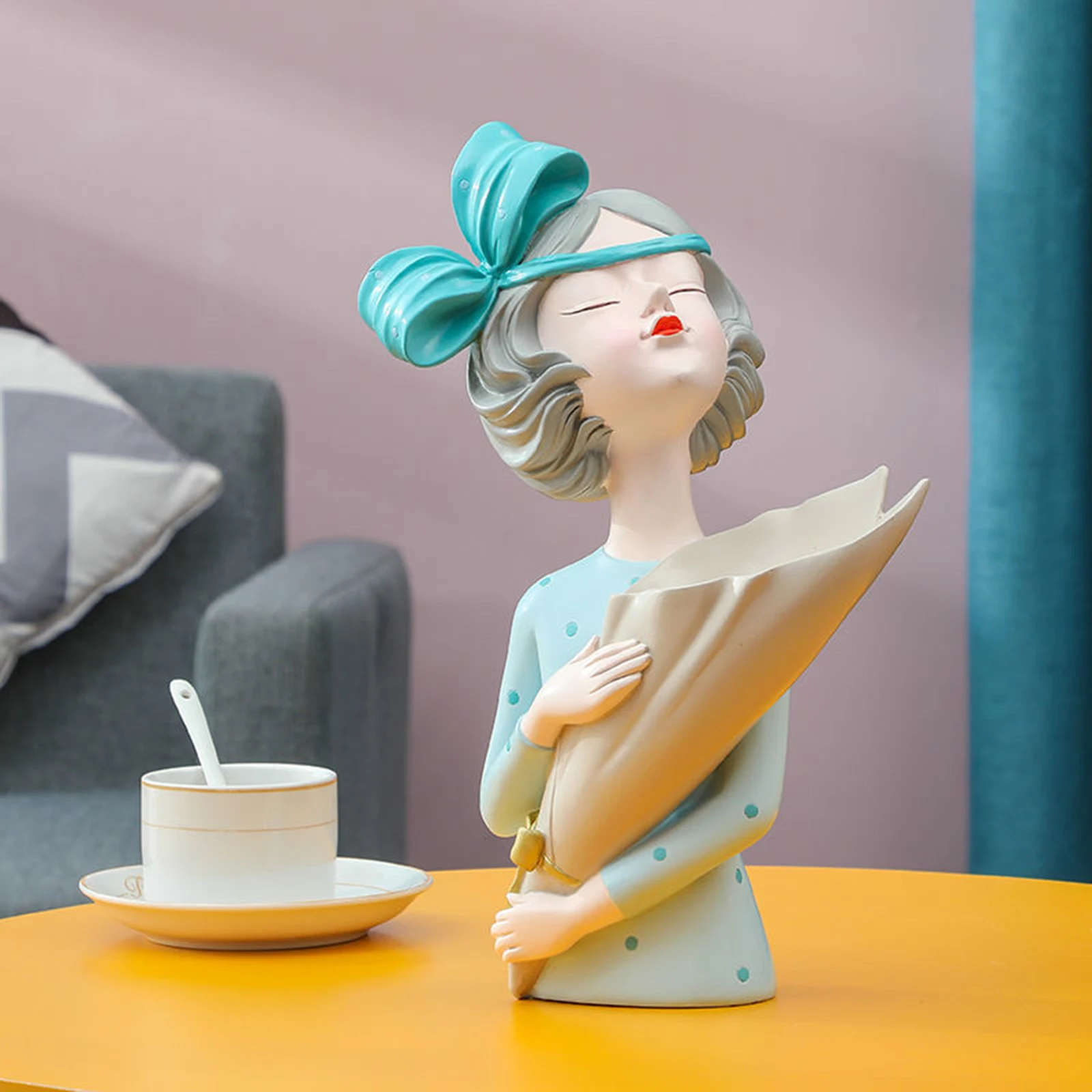 

Фигурка девушки, ваза с сушеными цветами, букет, скульптура, статуя, украшения для дома