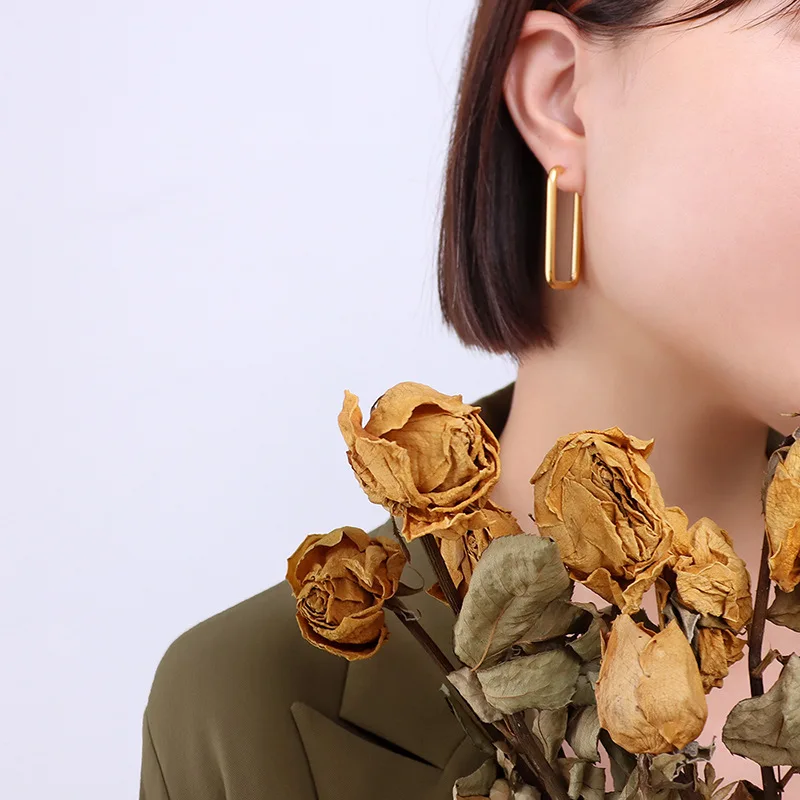 

YAONUAN Trendy Concise Titanium Steel Square Gold Plated Earrings For Women New Hot Sale Fashion Jewelry Accessories Party Gifts