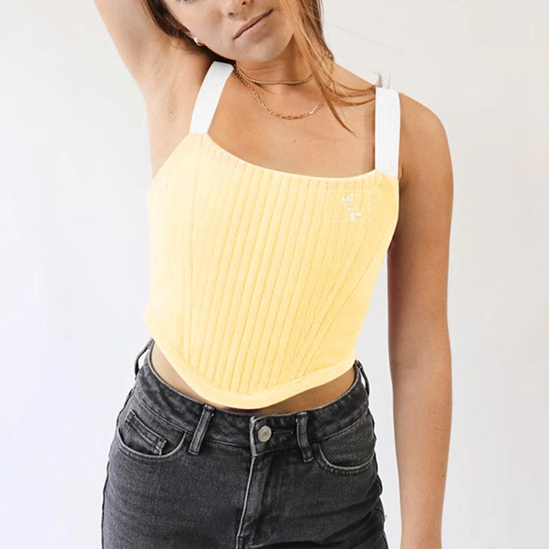 

Пикантный винтажный корсет, бюстье, топы для ношения, Женская майка, однотонный укороченный топ на бретелях-спагетти