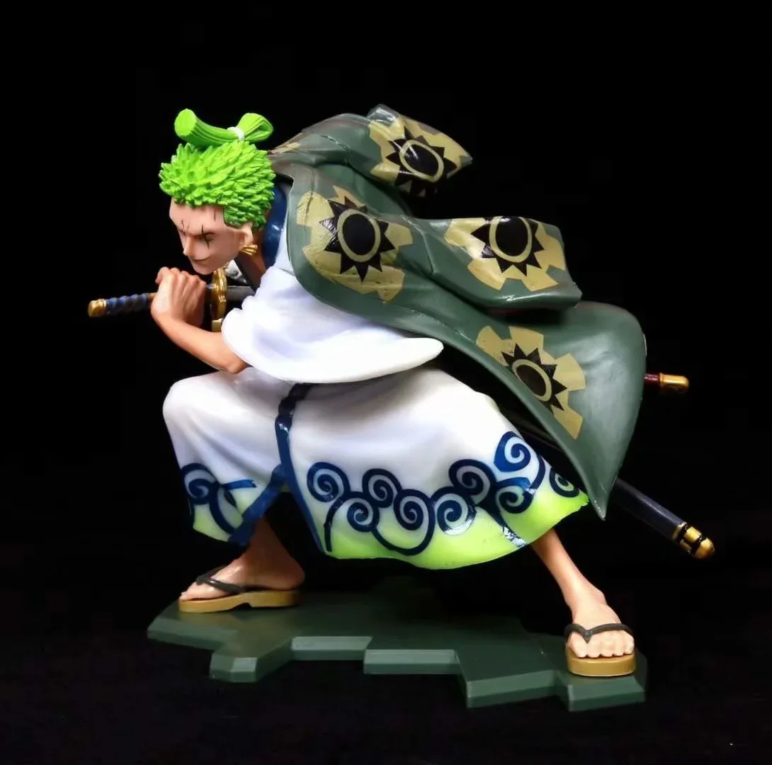 

16 Cm Anime Piece Figma Wafuku Three Knife Flow Roronoa Zoro Action Figure Iaido Draw Knife Scene Modle GK Doll Toys for Youth