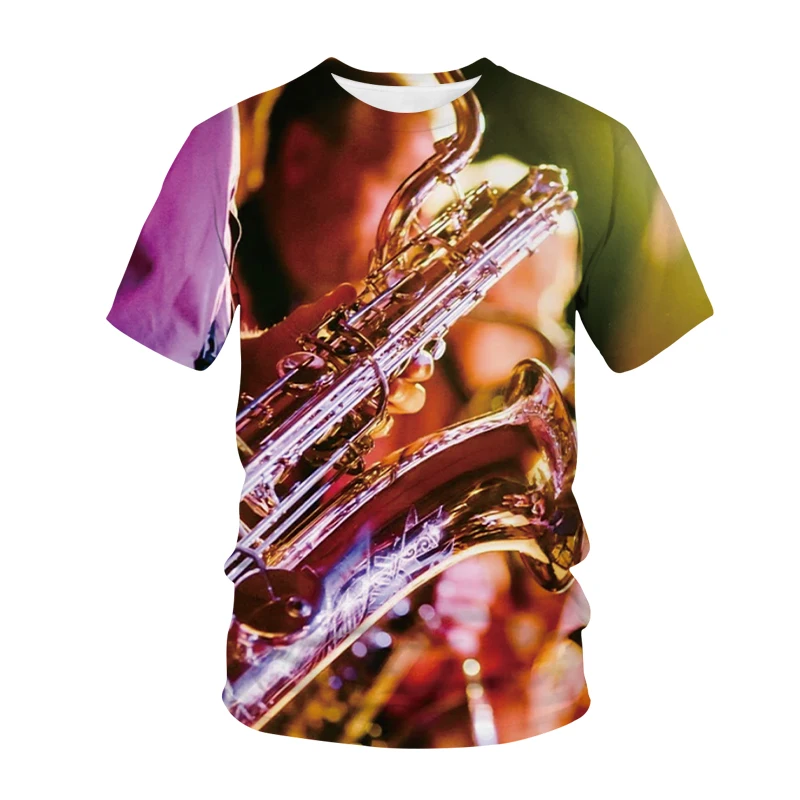 

Summer 3D Printing Horn Brass Fashion Men's T-shirt Classic Musical Instrument T-shirt Casual Personality Unisex Black T-shirt