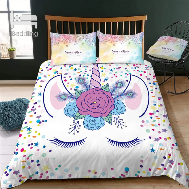 Горячая Распродажа набор постельного белья с рисунком единорога цвета радуги 3D