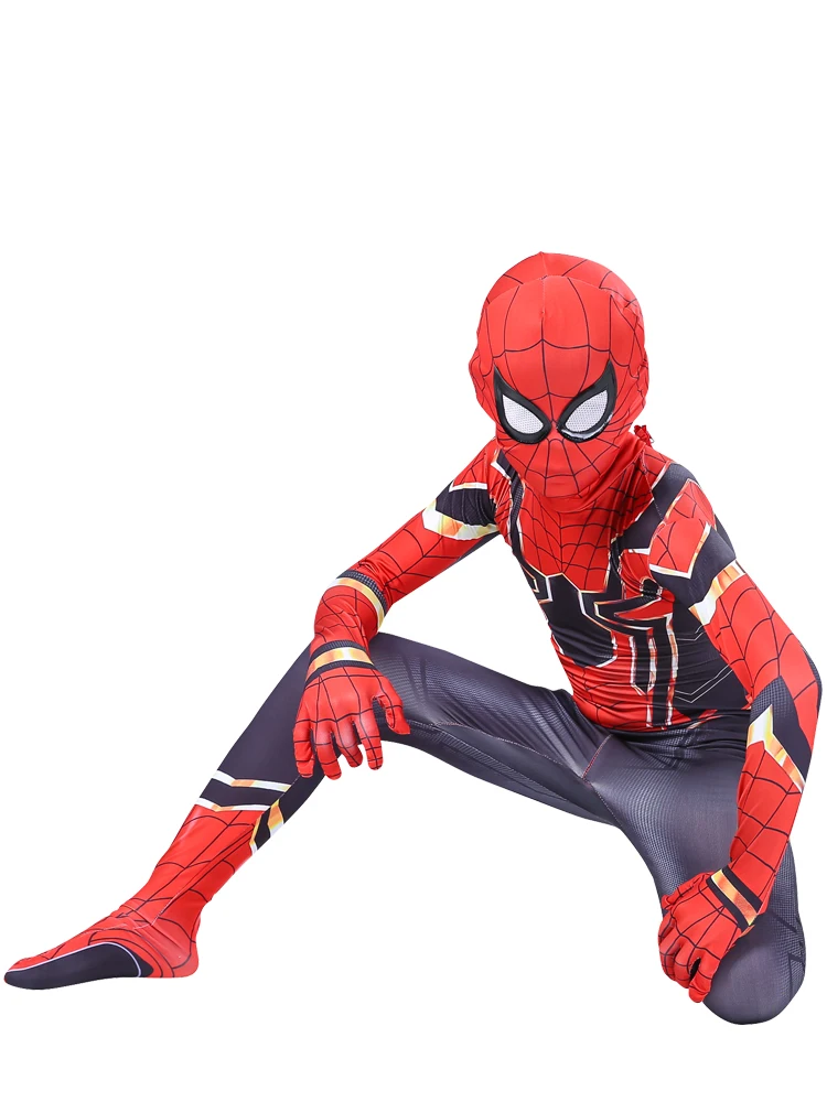 

Halloween Kids Adult Spiderboy With Mask Costume Iron Verses Miles Morales Superheroes Cosplay Costume Zentai Bodysuits Dress