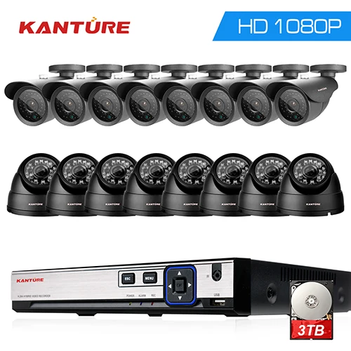 KANTURE 16ch HDMI 1080P DVR комплект 16 шт. 1080p 2MP 3000TVL Водонепроницаемая камера безопасности Система 16ch комплект видеонаблюдения - Цвет: 8 Bullet and 8 Dome