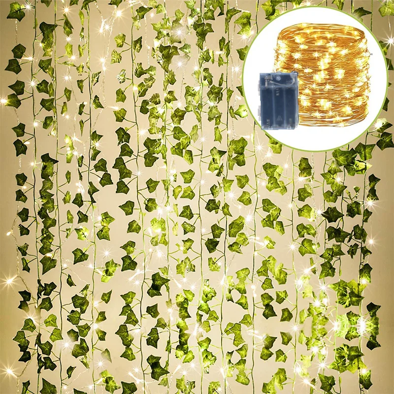 

12 Pack 2m Artificial Ivy Garland Fake Plants Vine Hanging Garland with 10m 100LED Light Hang for Home Wedding Garden Decoration