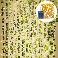 12 pack 2m artificial ivy garland fake plants vine hanging garland with 10m 100led light hang for home wedding garden decoration