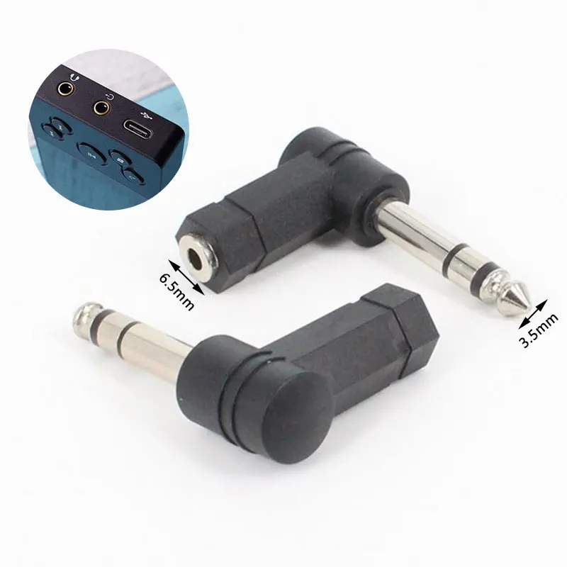 

90 Degrees 6.5mm 1/4"Male plug to 3.5mm 1/8"Female Jack Stereo Audio Adapter