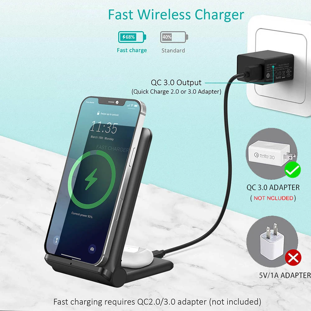 Беспроводное зарядное устройство FDGAO для iPhone 12 11 8 X XR XS Max Airpods Pro Samsung Galaxy S21 S20 Note