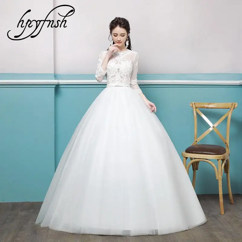 

Милое простое свадебное платье Vestido De Noiva 2020 с длинным рукавом длиной до пола, кружевное платье с вышивкой размера плюс, Свадебное бальное пл...