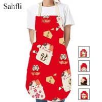 pretty lucky cat kitchen apron home cooking baking waist bib pinafore cleaning tools antifouling sleeveless overalls aprons