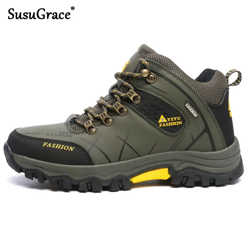 

SusuGrace Outdoor Trekking Shoes Men Waterproof Non-slip Hiking Shoes Winter Warm Men Army Tactical Combat Military Boots New