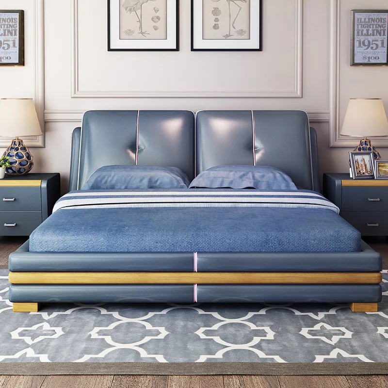 

1.5 or 1.8 m blue bonded leather soft bedroom furniture #CE-099