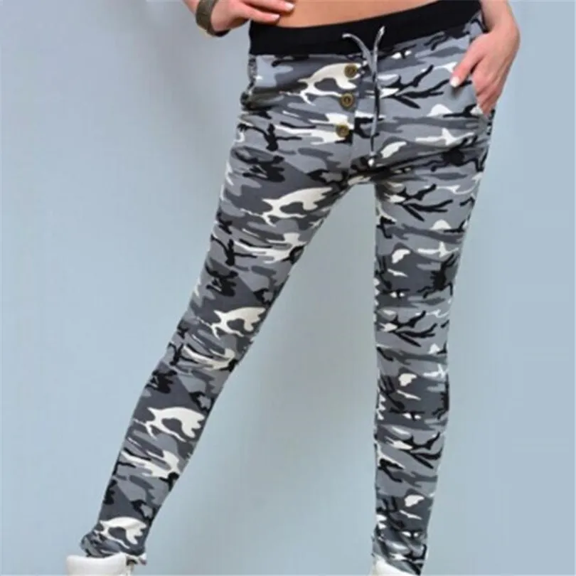 Камуфляжные леггинсы LJCUIYAO женские эластичные повседневные брюки на шнуровке