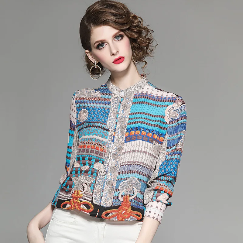 Весенняя женская блуза Aummer из 100% шелка рубашка с длинным рукавом цветочный топ в