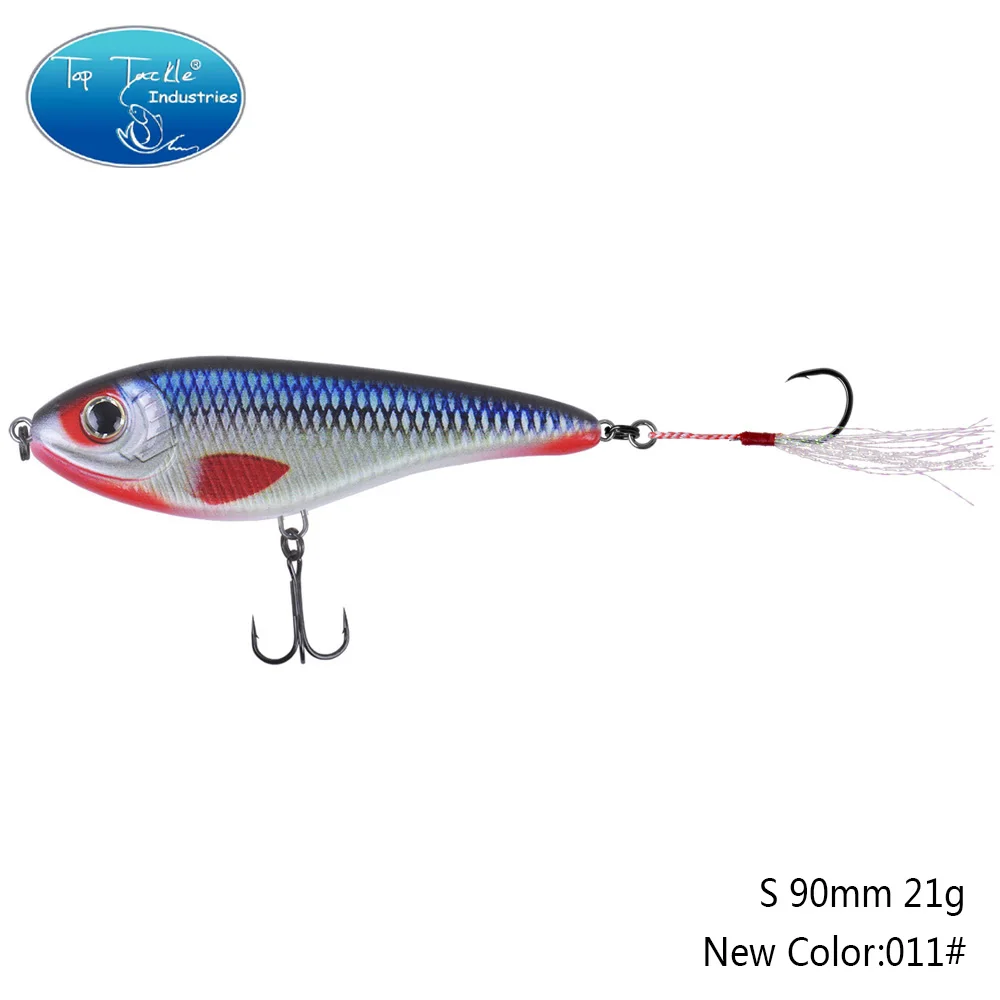 90mm 21g 011 90 мм 21 г цвета от 001 до 035 Тонущая Мускусная Щука искусственная рывковая приманка с одним крюком перьевая приманка для рыбалки - Цвет: 90mm 21g 011