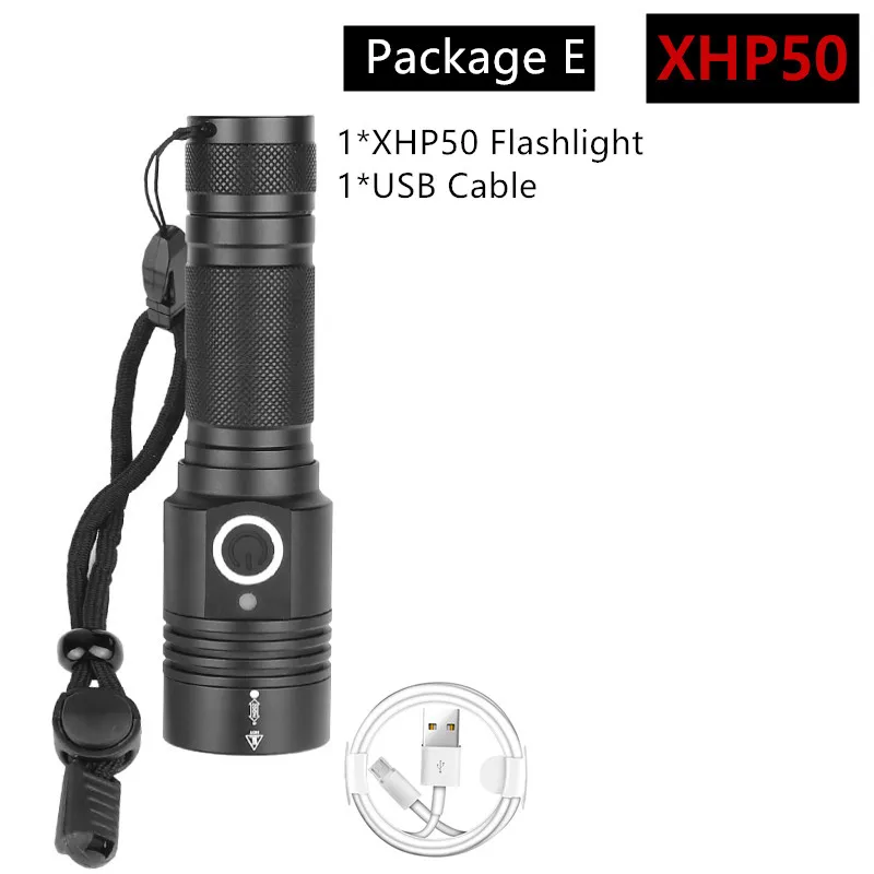 Package E 8000лм супер яркий тактический Водонепроницаемый фонарь, XHP50 и XHP70.2 светильник-вспышка с 4 режимами, светильник для кемпинга, аккумулятор 16850 - Испускаемый цвет: Package E