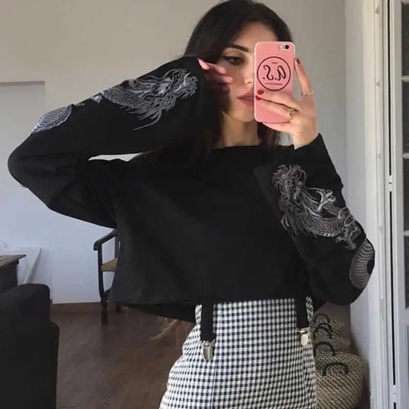 Женская футболка с круглым вырезом Y Demo Готическая Футболка принтом дракона