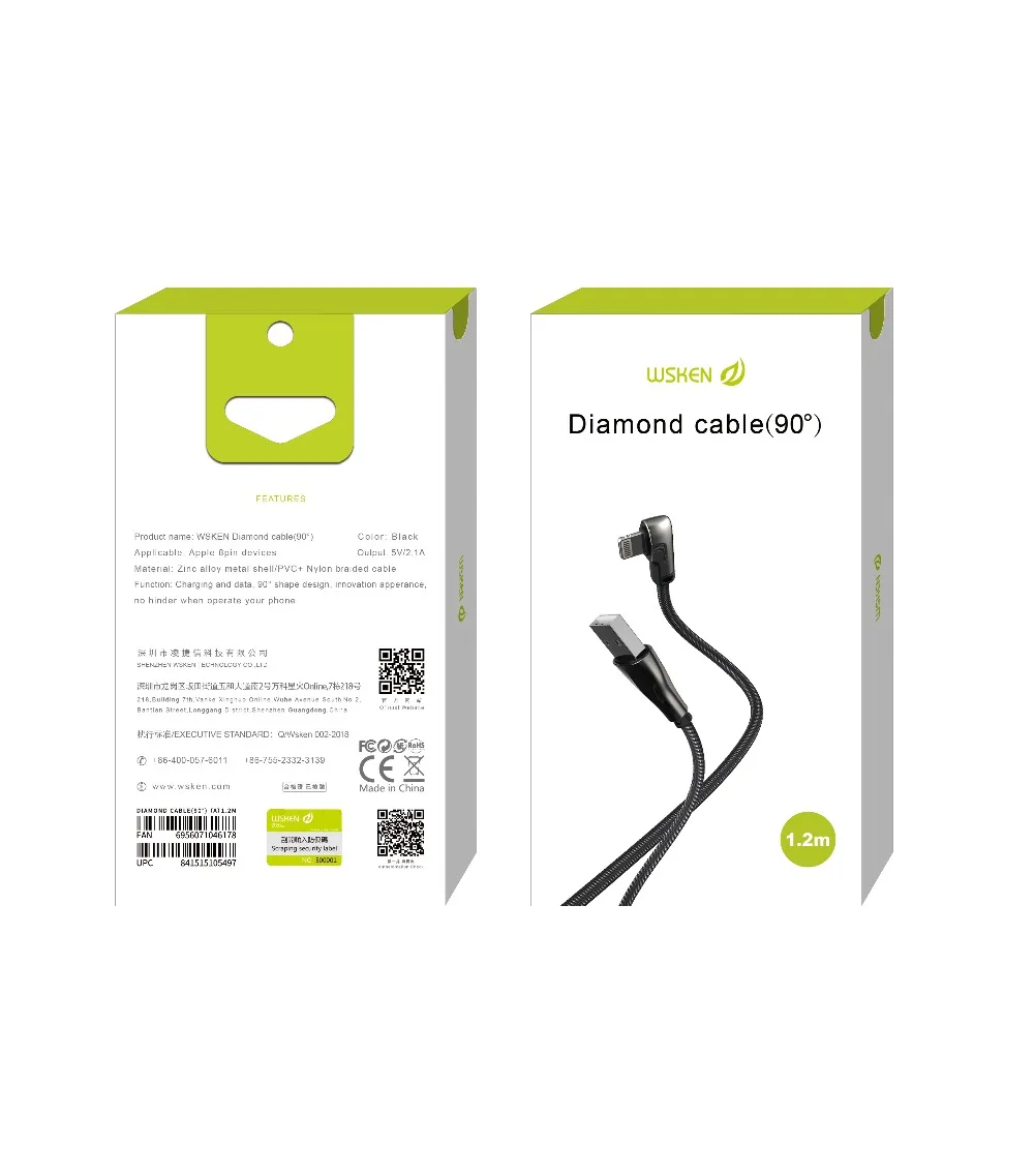 Wsken 90 градусов USB кабель для быстрой зарядки для iPhone 6S 7 8 Plus X Xr Xs Max 5 2A зарядное устройство лампы на шнурах для Apple кабель Lighting