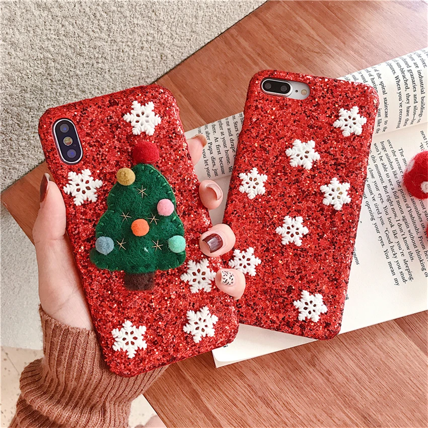 3DSequins со снежинками чехол для телефона iPhone 6 7 8 plus флэш пленка Рождественская елка