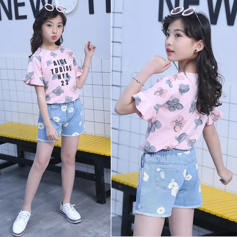 Детский комплект одежды для девочек лето 2019 детская одежда юбка с цветочным