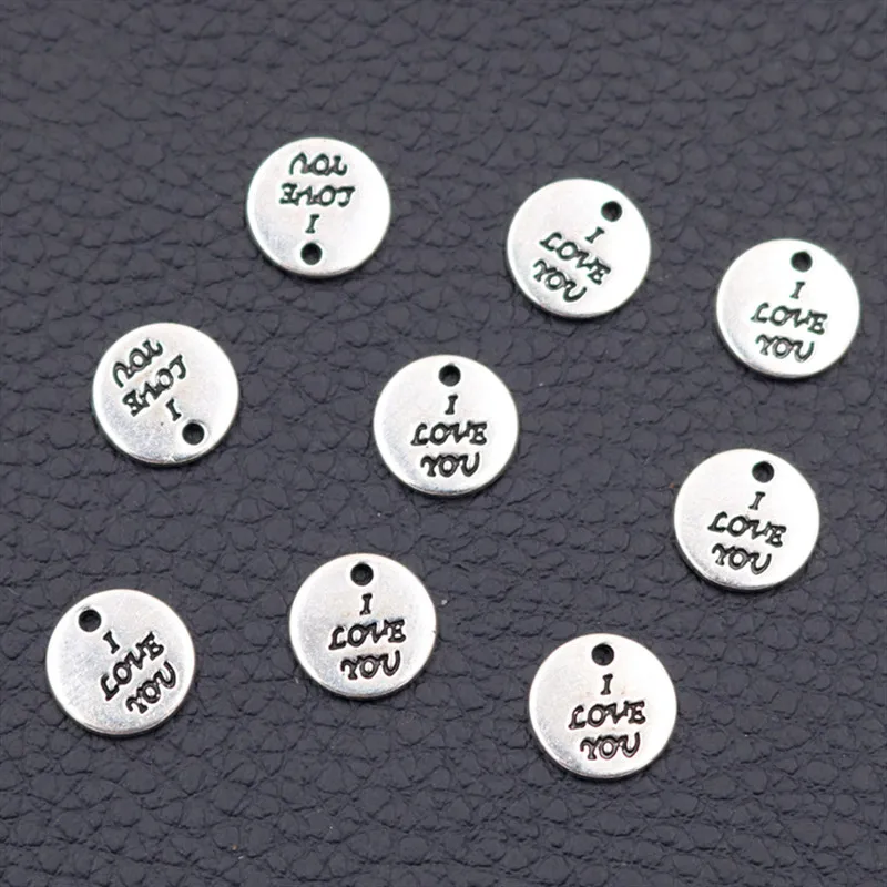Серебряная бирка I Love You 10 мм Disc Charm серебряный цвет штампованный на серебряном