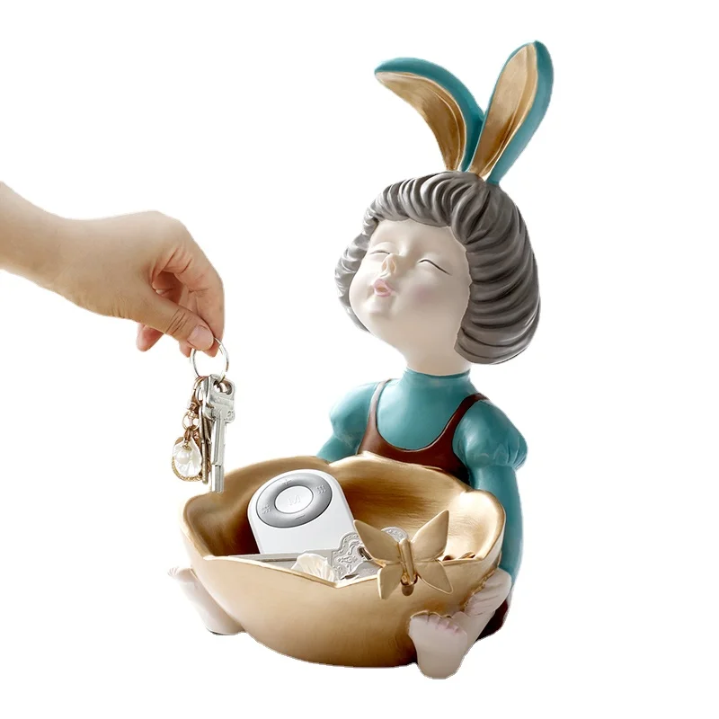 

Фигурка Девочки-кролик с бабочкой, милая девушка с ящиком для хранения для домашнего декора, украшение для офисного стола, статуя, подарок