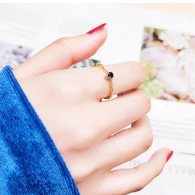 Classic Four Claw Cubic Zirconia Gold Color Ring Simple Blue Zircon Rhinestones For Bridal Women Jewelry Engagement | Украшения и