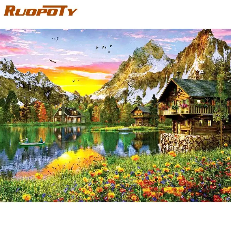 

RUOPOTY Beatiful Town Landscape Painting By Numbers For Adults Framed Diy Gift For Kids Bedroom Wall Paint By Number HandPainted