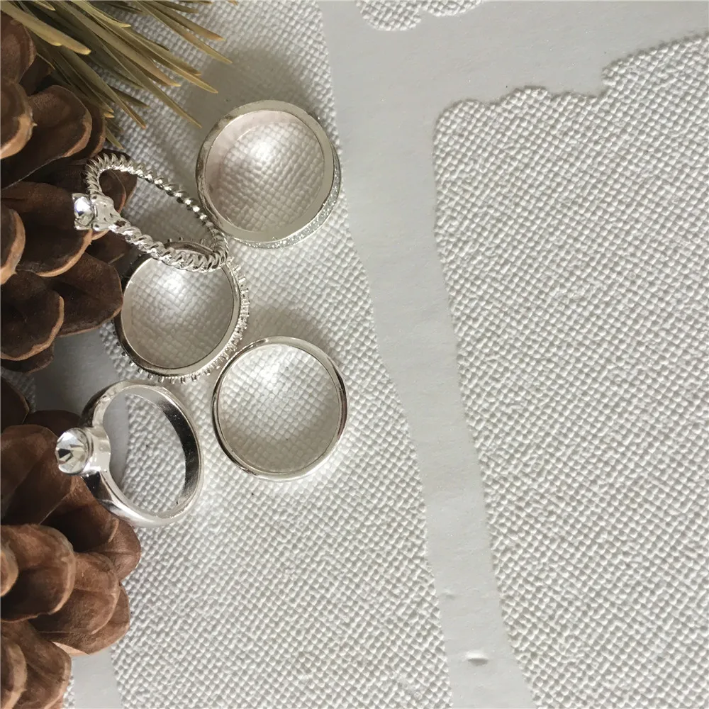 Набор из 5 предметов кольцо с блестками и прозрачным камнем серебряного цвета для