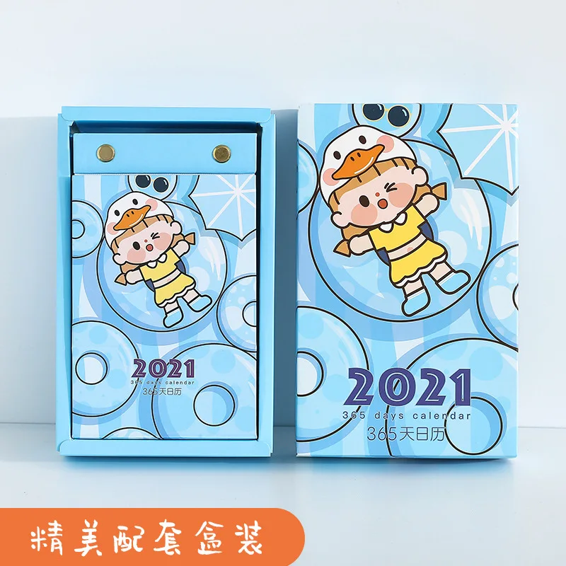 

2021 Year Cute girl series 365 days calendar tearable desktop note Daily Schedule Kawaii Stationery Study Planning Learning Kids