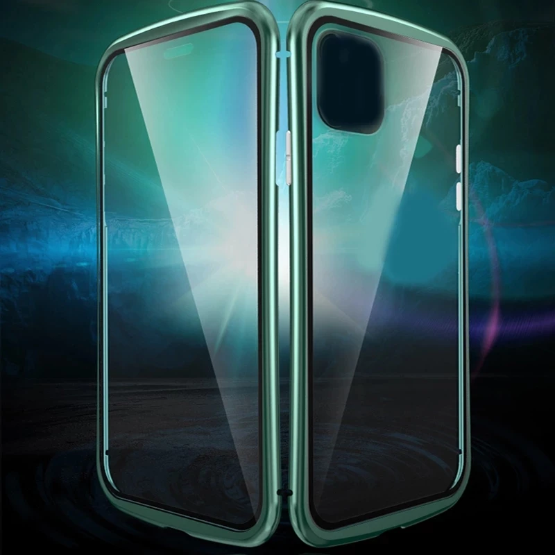 

360 Magnetic Adsorption Metal Case For iPhone 12 11 Pro XS Max X XR Double Sided Glass Case For iPhone 7 8 6s Plus SE 2020 Cover
