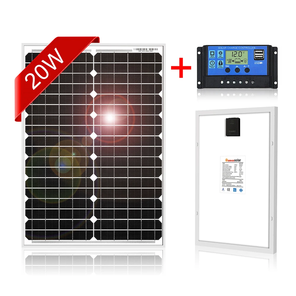 20W mono 10A Anaka 18 в 10 Вт/20 Вт/30 Вт/40 Вт/50 Вт/80 Вт комплект солнечных панелей солнечная батарея Солнечные фотоэлектрические солнечные панели для дома с 10А контроллером - Цвет: 20W mono 10A