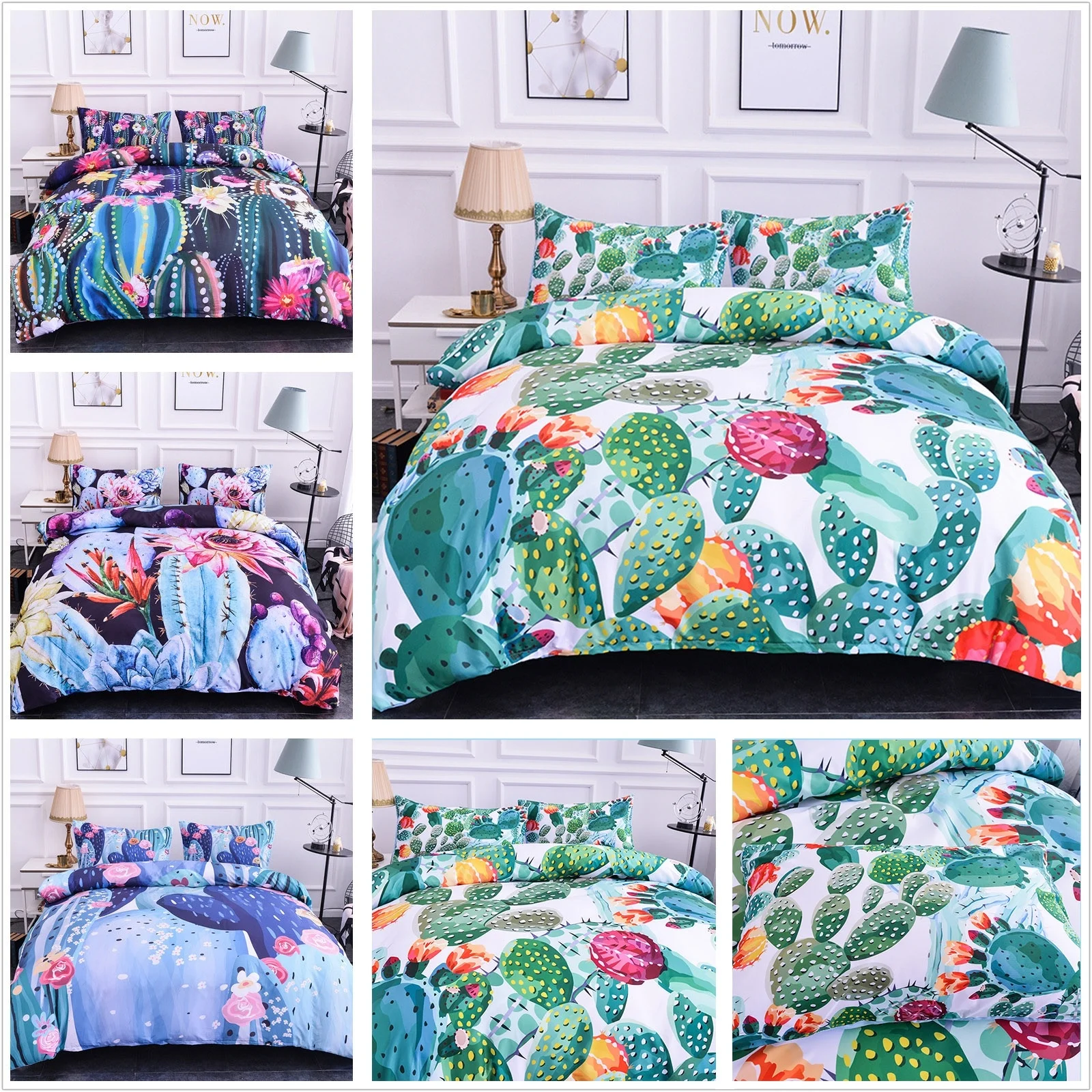 3D кактус печать постельных принадлежностей цветы пододеяльник King size роскошный
