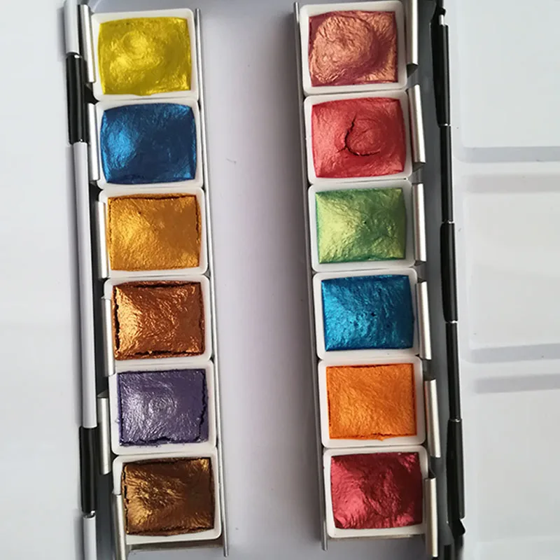 12 цветов 2 0 мл перламутровый акварельный пигмент 3-слойная складная железная