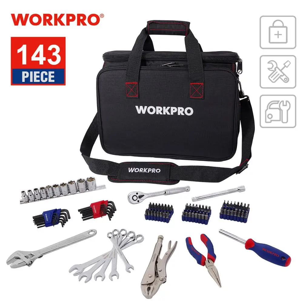 

WORKPRO 143-piece Home Repair Tool Kit General Household Tool Set for Home Maintenance Organised in Solid Bag