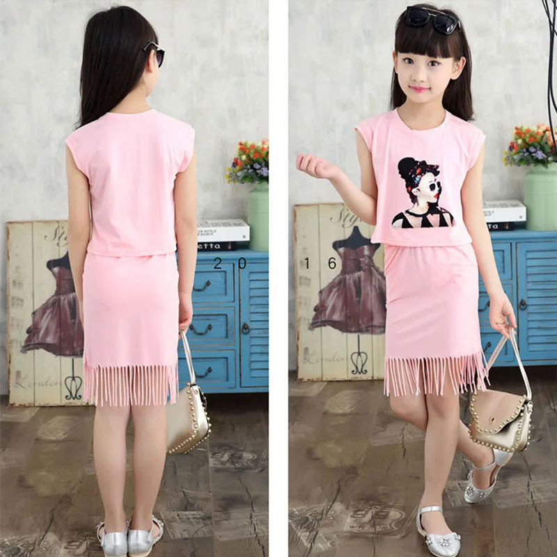 Летнее платье для девочек комплект одежды хлопковая футболка + юбка Детские