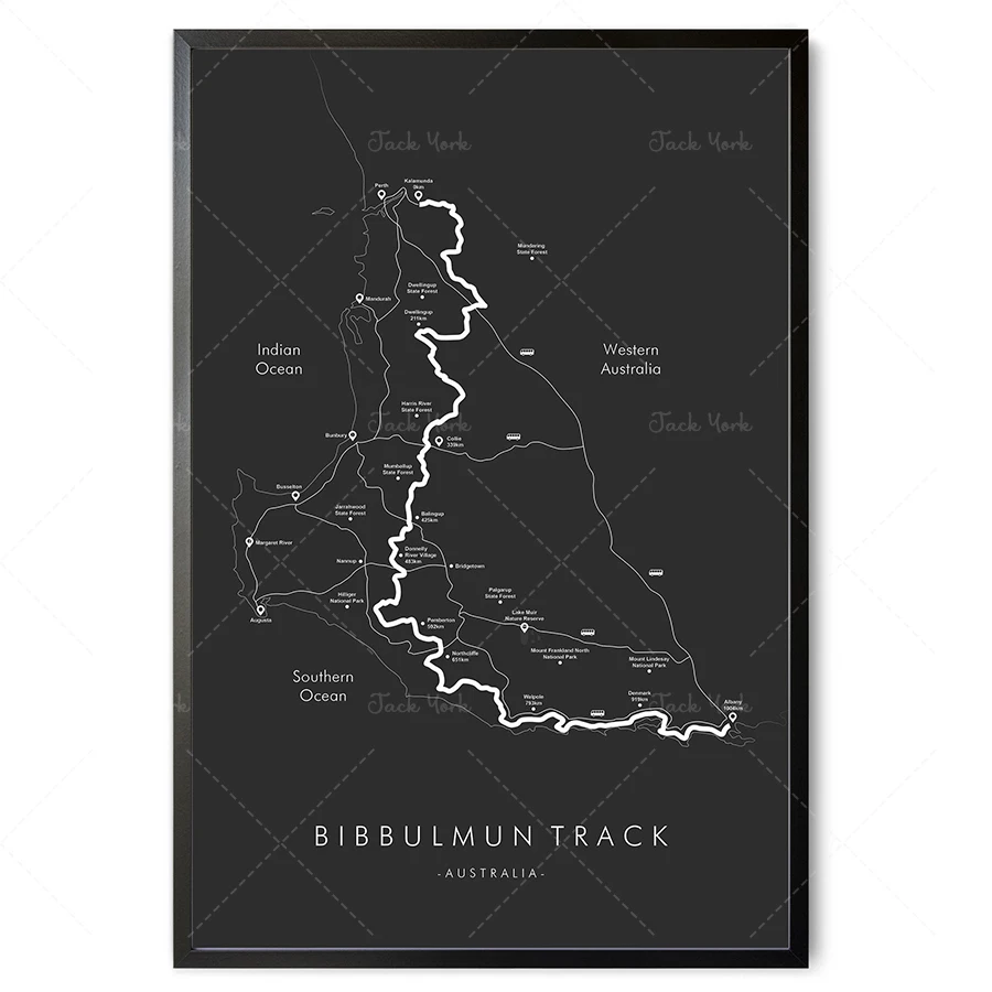 Трек-карта Bibbulmun | Плакат для пешего туризма Австралийский походный постер Поход