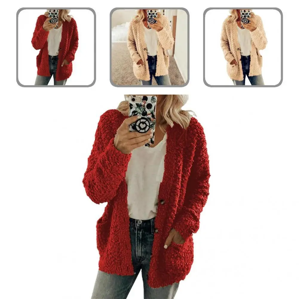 

Trendy Sweater Coat Oversized Winter Sweater Simple Pockets Colorfast Sweater Coat