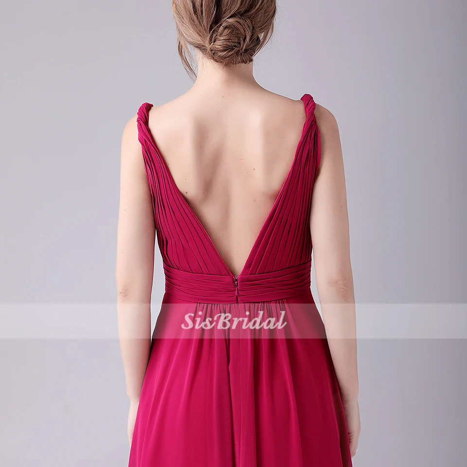 Шифоновое платье подружки невесты ТРАПЕЦИЕВИДНОЕ в пол с V образным вырезом