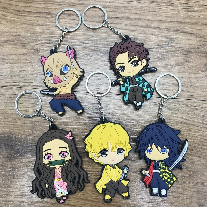 

Anime Demon Slayer Kimetsu No Yaiba Keychain Kamado Tanjirou Kamado-Nezuko Tomioka Giyuu PVC Cartoon Pendant Personalized
